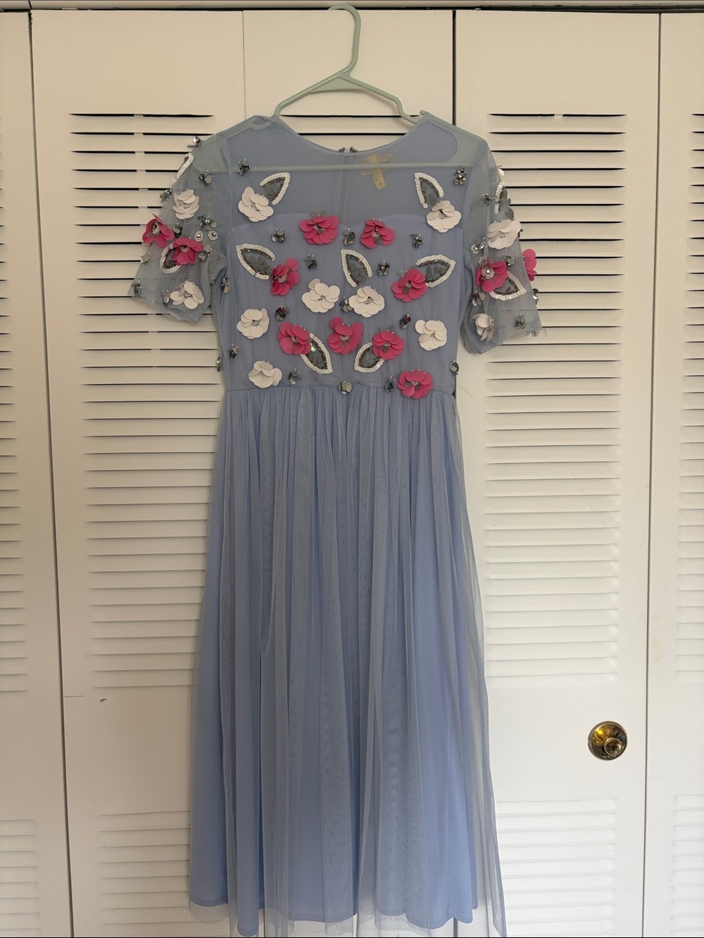 Lace and Beads Floral Appliqué Tulle Dress